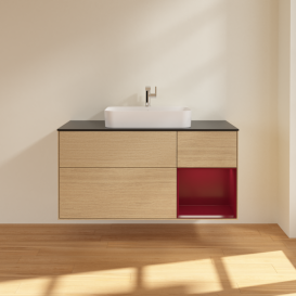 Тумба под раковину Villeroy & Boch Finion 120х50,1 см с подсветкой МДФ шпон дуба/стекло черное матовое G422HBPC