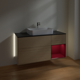 Тумба под раковину Villeroy & Boch Finion 120х50,1 см с подсветкой МДФ шпон дуба/стекло черное матовое G422HBPC