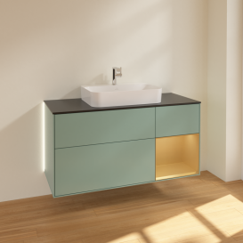 Тумба под раковину Villeroy & Boch Finion 120х50,1 см с подсветкой МДФ оливковый матовый лак/стекло черное матовое G422HFGM