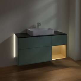 Тумба под раковину Villeroy & Boch Finion 120х50,1 см с подсветкой МДФ оливковый матовый лак/стекло черное матовое G422HFGM