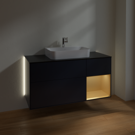 Тумба под раковину Villeroy & Boch Finion 120х50,1 см с подсветкой МДФ темно-синий матовый лак/стекло черное матовое G422HFHG