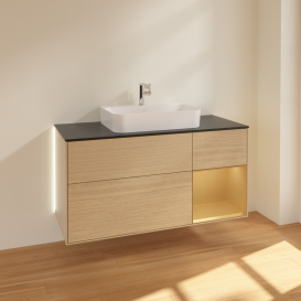 Тумба под раковину Villeroy & Boch Finion 120х50,1 см с подсветкой МДФ шпон дуба/стекло черное матовое G422HFPC