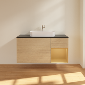 Тумба под раковину Villeroy & Boch Finion 120х50,1 см с подсветкой МДФ шпон дуба/стекло черное матовое G422HFPC