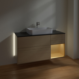 Тумба під раковину Villeroy & Boch Finion 120х50,1 см із підсвічуванням МДФ шпон дуба/скло чорне матове G422HFPC