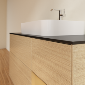 Тумба під раковину Villeroy & Boch Finion 120х50,1 см із підсвічуванням МДФ шпон дуба/скло чорне матове G422HFPC