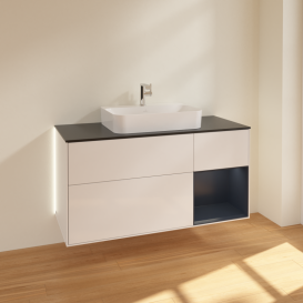 Тумба под раковину Villeroy & Boch Finion 120х50,1 см с подсветкой МДФ глянцевый белый лак/стекло черное матовое G422HGGF