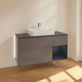 Тумба под раковину Villeroy & Boch Finion 120х50,1 см с подсветкой МДФ антрацит матовый лак/стекло черное матовое G422HGGK