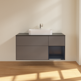 Тумба под раковину Villeroy & Boch Finion 120х50,1 см с подсветкой МДФ антрацит матовый лак/стекло черное матовое G422HGGK