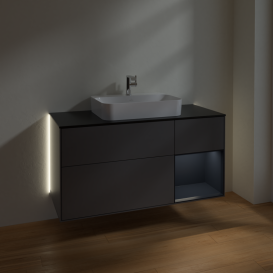 Тумба под раковину Villeroy & Boch Finion 120х50,1 см с подсветкой МДФ антрацит матовый лак/стекло черное матовое G422HGGK