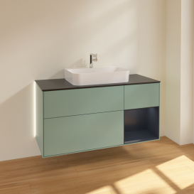 Тумба под раковину Villeroy & Boch Finion 120х50,1 см с подсветкой МДФ оливковый матовый лак/стекло черное матовое G422HGGM