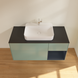 Тумба под раковину Villeroy & Boch Finion 120х50,1 см с подсветкой МДФ оливковый матовый лак/стекло черное матовое G422HGGM