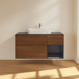 Тумба под раковину Villeroy & Boch Finion 120х50,1 см с подсветкой МДФ шпон грецкого ореха/стекло черное матовое G422HGGN