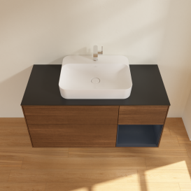 Тумба под раковину Villeroy & Boch Finion 120х50,1 см с подсветкой МДФ шпон грецкого ореха/стекло черное матовое G422HGGN