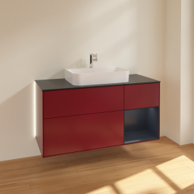 Тумба під раковину Villeroy & Boch Finion 120х50,1 см із підсвічуванням МДФ півонія матовий лак/скло чорне матове G422HGHB