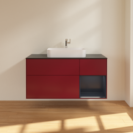 Тумба під раковину Villeroy & Boch Finion 120х50,1 см із підсвічуванням МДФ півонія матовий лак/скло чорне матове G422HGHB