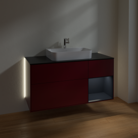 Тумба під раковину Villeroy & Boch Finion 120х50,1 см із підсвічуванням МДФ півонія матовий лак/скло чорне матове G422HGHB