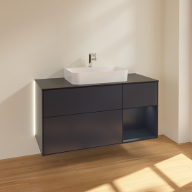 Тумба под раковину Villeroy & Boch Finion 120х50,1 см с подсветкой МДФ темно-синий матовый лак/стекло черное матовое G422HGHG