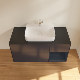 Тумба под раковину Villeroy & Boch Finion 120х50,1 см с подсветкой МДФ темно-синий матовый лак/стекло черное матовое G422HGHG