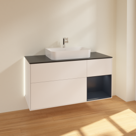 Тумба під раковину Villeroy & Boch Finion 120х50,1 см із підсвічуванням МДФ білий матовий лак/скло чорне матове G422HGMT