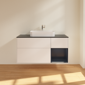 Тумба под раковину Villeroy & Boch Finion 120х50,1 см с подсветкой МДФ белый матовый лак/стекло черное матовое G422HGMT