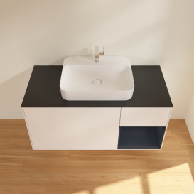 Тумба под раковину Villeroy & Boch Finion 120х50,1 см с подсветкой МДФ белый матовый лак/стекло черное матовое G422HGMT