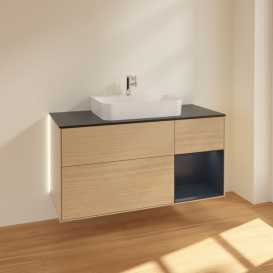 Тумба под раковину Villeroy & Boch Finion 120х50,1 см с подсветкой МДФ шпон дуба/стекло черное матовое G422HGPC