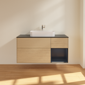 Тумба под раковину Villeroy & Boch Finion 120х50,1 см с подсветкой МДФ шпон дуба/стекло черное матовое G422HGPC