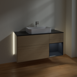 Тумба под раковину Villeroy & Boch Finion 120х50,1 см с подсветкой МДФ шпон дуба/стекло черное матовое G422HGPC