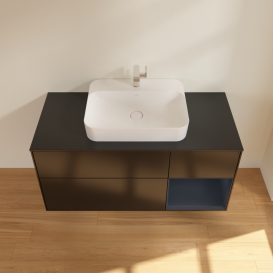 Тумба под раковину Villeroy & Boch Finion 120х50,1 см с подсветкой МДФ черный матовый лак/стекло черное матовое G422HGPD