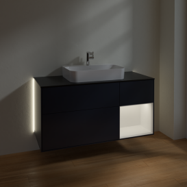 Тумба под раковину Villeroy & Boch Finion 120х50,1 см с подсветкой МДФ темно-синий матовый лак/стекло черное матовое G422MTHG