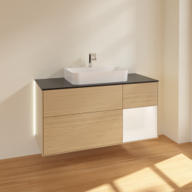 Тумба под раковину Villeroy & Boch Finion 120х50,1 см с подсветкой МДФ шпон дуба/стекло черное матовое G422MTPC