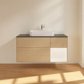 Тумба под раковину Villeroy & Boch Finion 120х50,1 см с подсветкой МДФ шпон дуба/стекло черное матовое G422MTPC