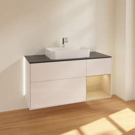 Тумба под раковину Villeroy & Boch Finion 120х50,1 см с подсветкой МДФ глянцевый белый лак/стекло черное матовое G422PCGF