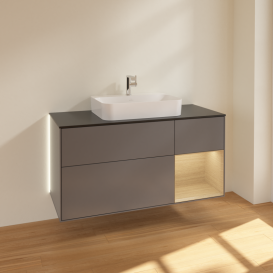 Тумба под раковину Villeroy & Boch Finion 120х50,1 см с подсветкой МДФ антрацит матовый лак/стекло черное матовое G422PCGK