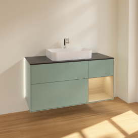 Тумба под раковину Villeroy & Boch Finion 120х50,1 см с подсветкой МДФ оливковый матовый лак/стекло черное матовое G422PCGM