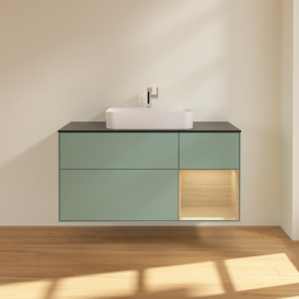 Тумба под раковину Villeroy & Boch Finion 120х50,1 см с подсветкой МДФ оливковый матовый лак/стекло черное матовое G422PCGM