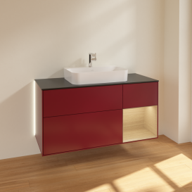 Тумба под раковину Villeroy & Boch Finion 120х50,1 см с подсветкой МДФ пион матовый лак/стекло черное матовое G422PCHB