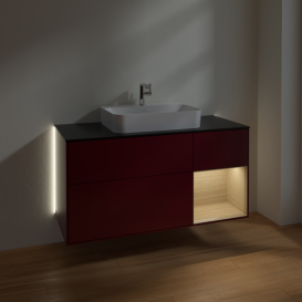 Тумба под раковину Villeroy & Boch Finion 120х50,1 см с подсветкой МДФ пион матовый лак/стекло черное матовое G422PCHB