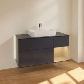 Тумба под раковину Villeroy & Boch Finion 120х50,1 см с подсветкой МДФ темно-синий матовый лак/стекло черное матовое G422PCHG