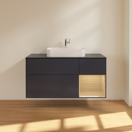 Тумба под раковину Villeroy & Boch Finion 120х50,1 см с подсветкой МДФ темно-синий матовый лак/стекло черное матовое G422PCHG