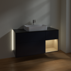 Тумба под раковину Villeroy & Boch Finion 120х50,1 см с подсветкой МДФ темно-синий матовый лак/стекло черное матовое G422PCHG