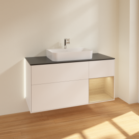 Тумба под раковину Villeroy & Boch Finion 120х50,1 см с подсветкой МДФ белый матовый лак/стекло черное матовое G422PCMT