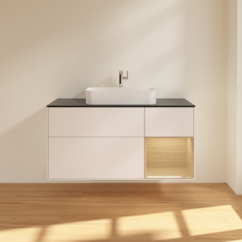 Тумба под раковину Villeroy & Boch Finion 120х50,1 см с подсветкой МДФ белый матовый лак/стекло черное матовое G422PCMT