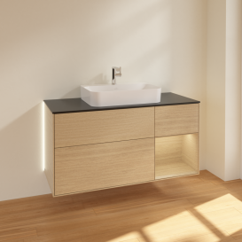 Тумба под раковину Villeroy & Boch Finion 120х50,1 см с подсветкой МДФ шпон дуба/стекло черное матовое G422PCPC