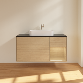 Тумба под раковину Villeroy & Boch Finion 120х50,1 см с подсветкой МДФ шпон дуба/стекло черное матовое G422PCPC