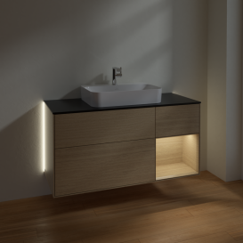 Тумба под раковину Villeroy & Boch Finion 120х50,1 см с подсветкой МДФ шпон дуба/стекло черное матовое G422PCPC