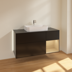 Тумба под раковину Villeroy & Boch Finion 120х50,1 см с подсветкой МДФ черный матовый лак/стекло черное матовое G422PCPD