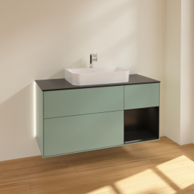 Тумба під раковину Villeroy & Boch Finion 120х50,1 см із підсвічуванням МДФ оливковий матовий лак/скло чорне матове G422PDGM