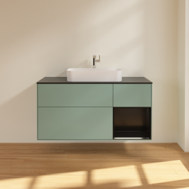 Тумба під раковину Villeroy & Boch Finion 120х50,1 см із підсвічуванням МДФ оливковий матовий лак/скло чорне матове G422PDGM