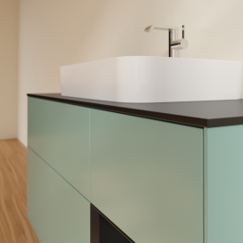 Тумба під раковину Villeroy & Boch Finion 120х50,1 см із підсвічуванням МДФ оливковий матовий лак/скло чорне матове G422PDGM